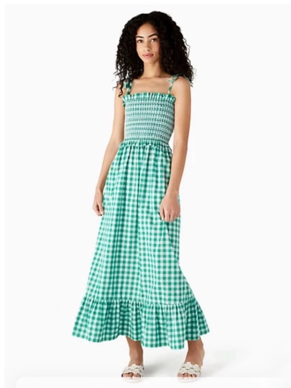 Kate Spade Gingham check Smocked-Bodice Maxi Dress in Wintergreen Sz medium NWT - Picture 4 of 12